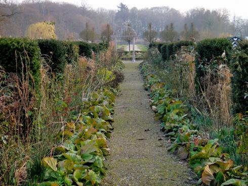 Bild BGL.: Wege haben nun einen hohen gestalterischen Wert. Gerade verlaufend verleihen sie dem Garten eine klare Gliederung und schaffen Sichtachsen. Immergrüne, trockene Stauden und Gräser, die am Wegesrand Spalier stehen, verstärken diesen Effekt.