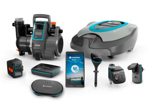 Bild Gardena: Die Smartgarden Famile umfasst verschiedene Geräte, Sensoren und Kommunikationskomponenten.