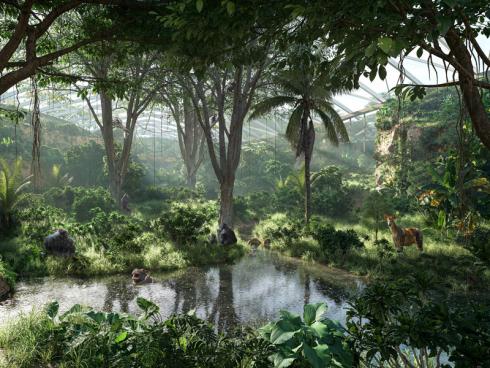 Bild: Zoo Zürich, Zooplanung Schneider Klein – Rendering Innenperspektive Tropenhalle